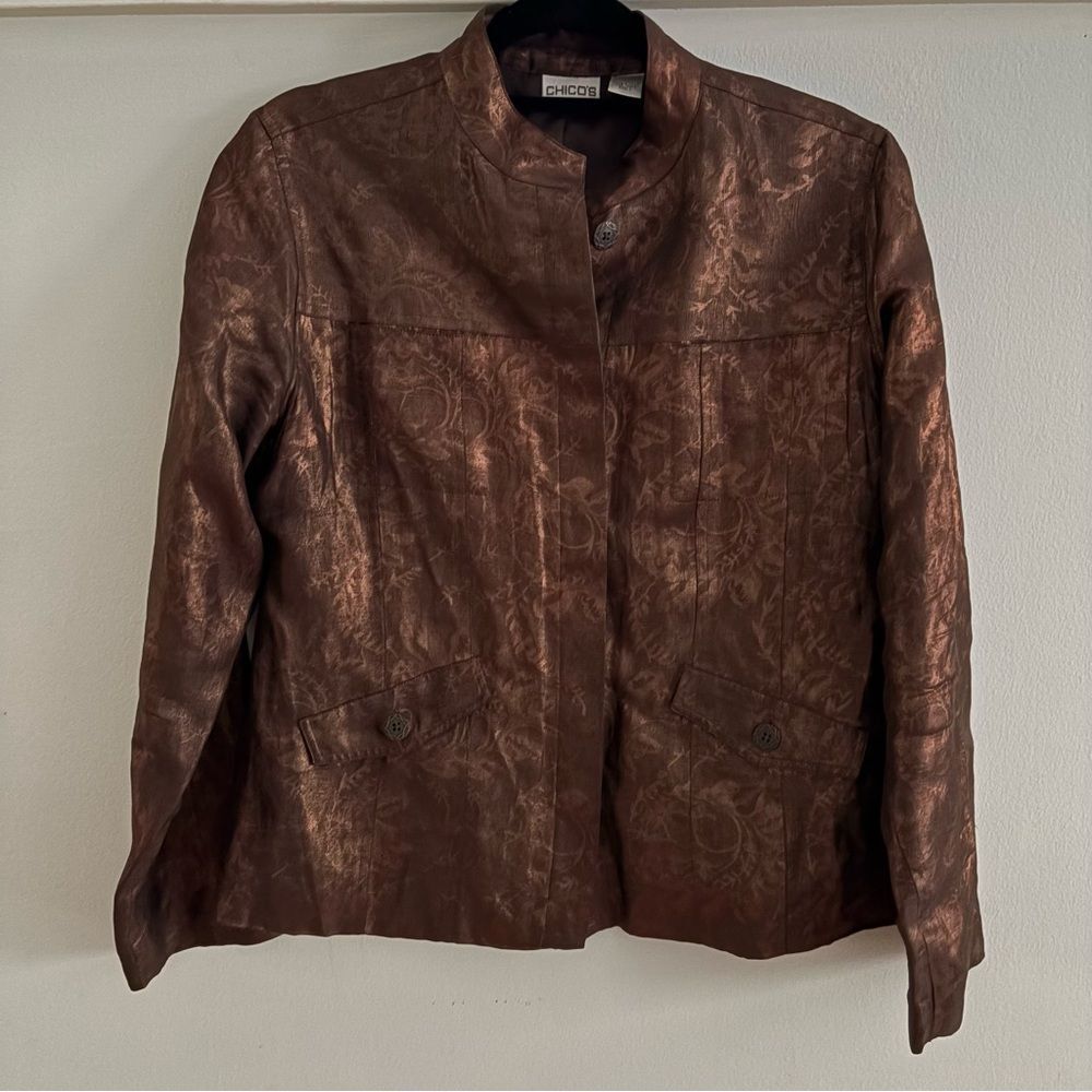Chico’s Lightweight Linen Silk Blend Bronze Jacket. Size 1